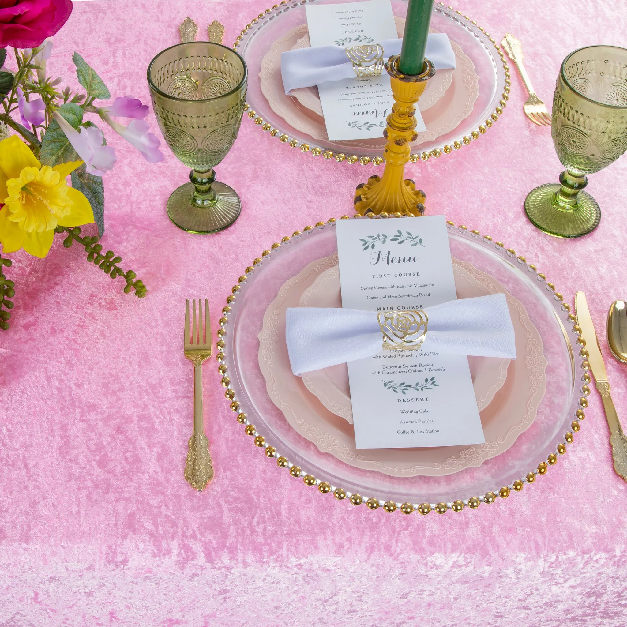 Velvet 90"x132" Rectangular Tablecloth - Pink