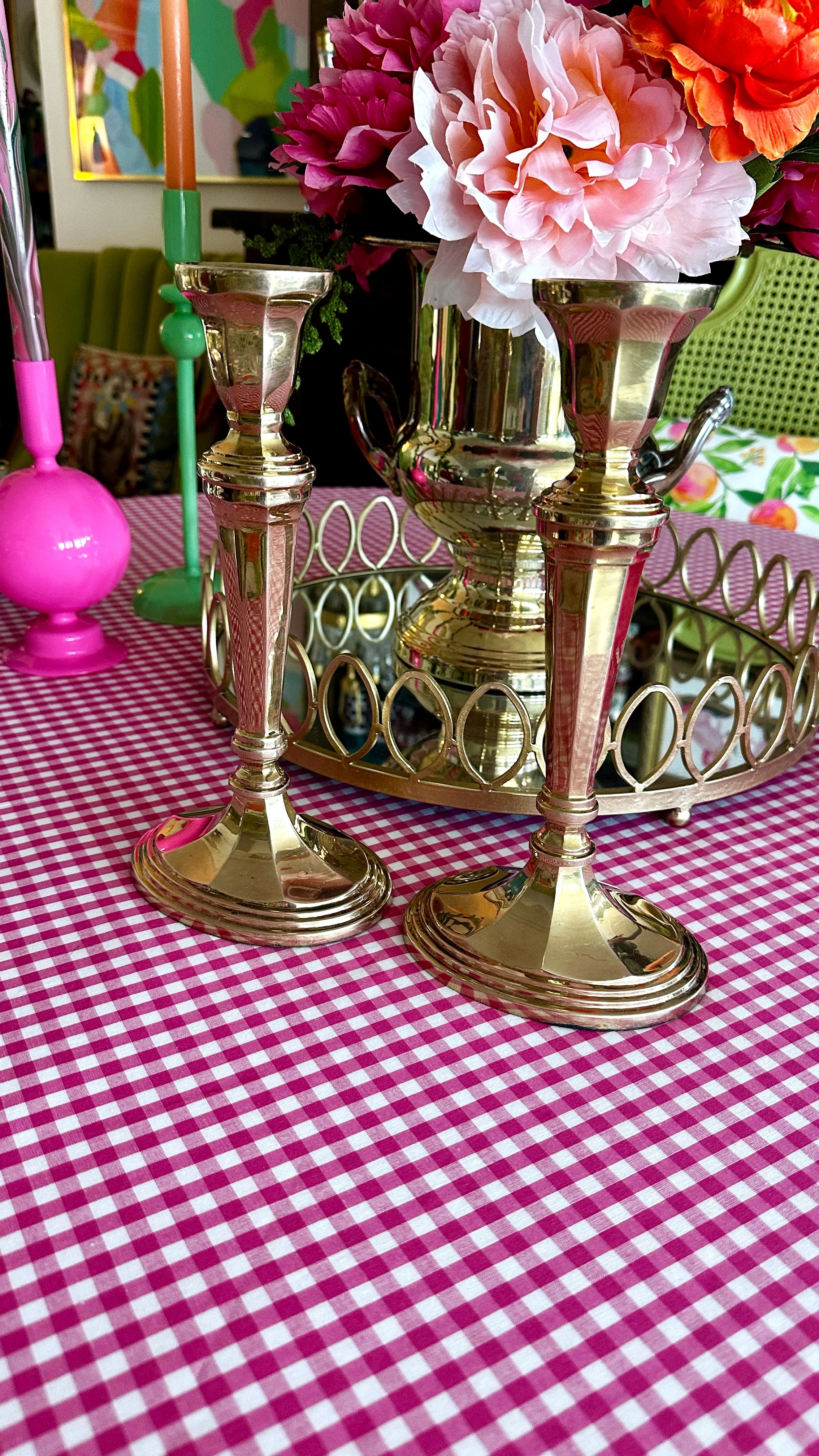 Vintage Brass Candle Holders,Traditional, Pair, Oval Base