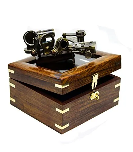 White Starline 5" Premium Nautical Brass Sextant with Deluxe Rosewood Crafted Glass Case | Wooden Box | Maritime Reproduced Collectibles | Children's Gift | Nagina International (Antique)
