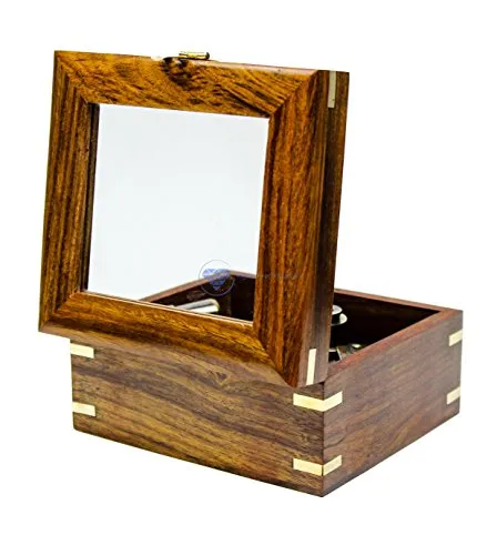 White Starline 5" Premium Nautical Brass Sextant with Deluxe Rosewood Crafted Glass Case | Wooden Box | Maritime Reproduced Collectibles | Children's Gift | Nagina International (Antique)
