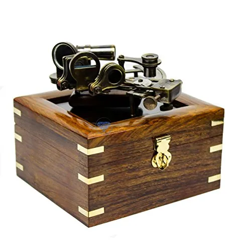 White Starline 5" Premium Nautical Brass Sextant with Deluxe Rosewood Crafted Glass Case | Wooden Box | Maritime Reproduced Collectibles | Children's Gift | Nagina International (Antique)