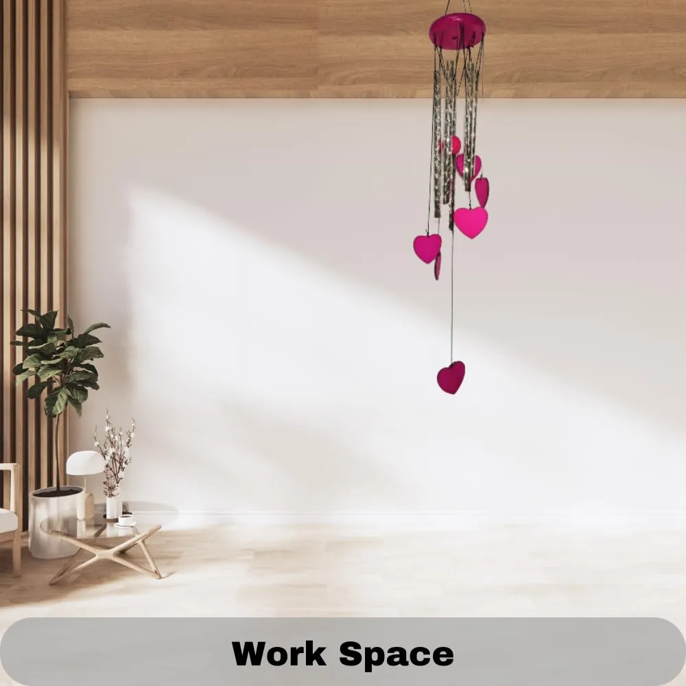 Wind Chimes with 5 Pipes and Heart Shaped Hangings - Pink Color
