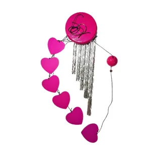 Wind Chimes with 5 Pipes and Heart Shaped Hangings - Pink Color