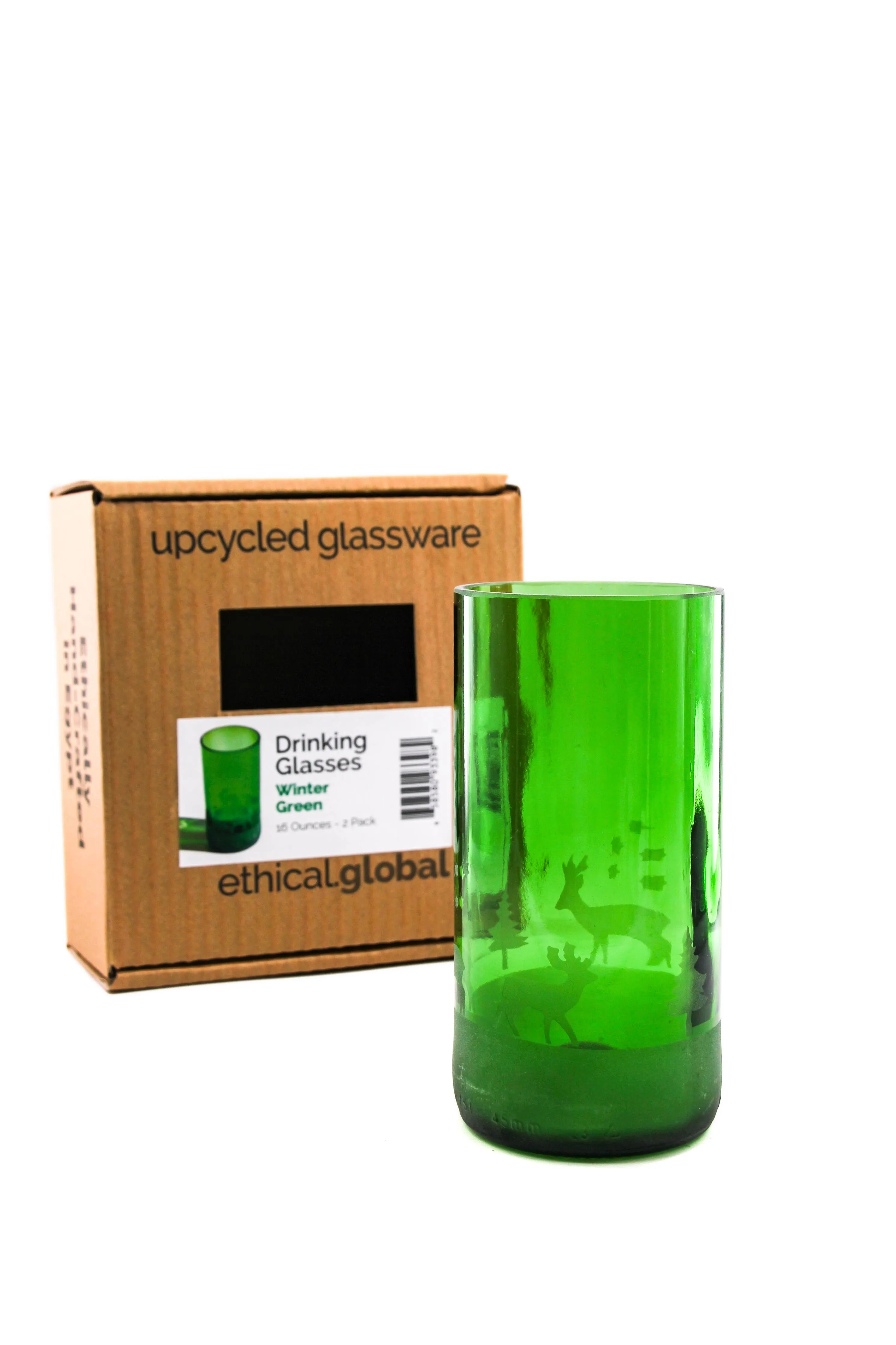 Winter Holiday Drinking Glasses Upcycled 2 Pack - 12/16 Oz.