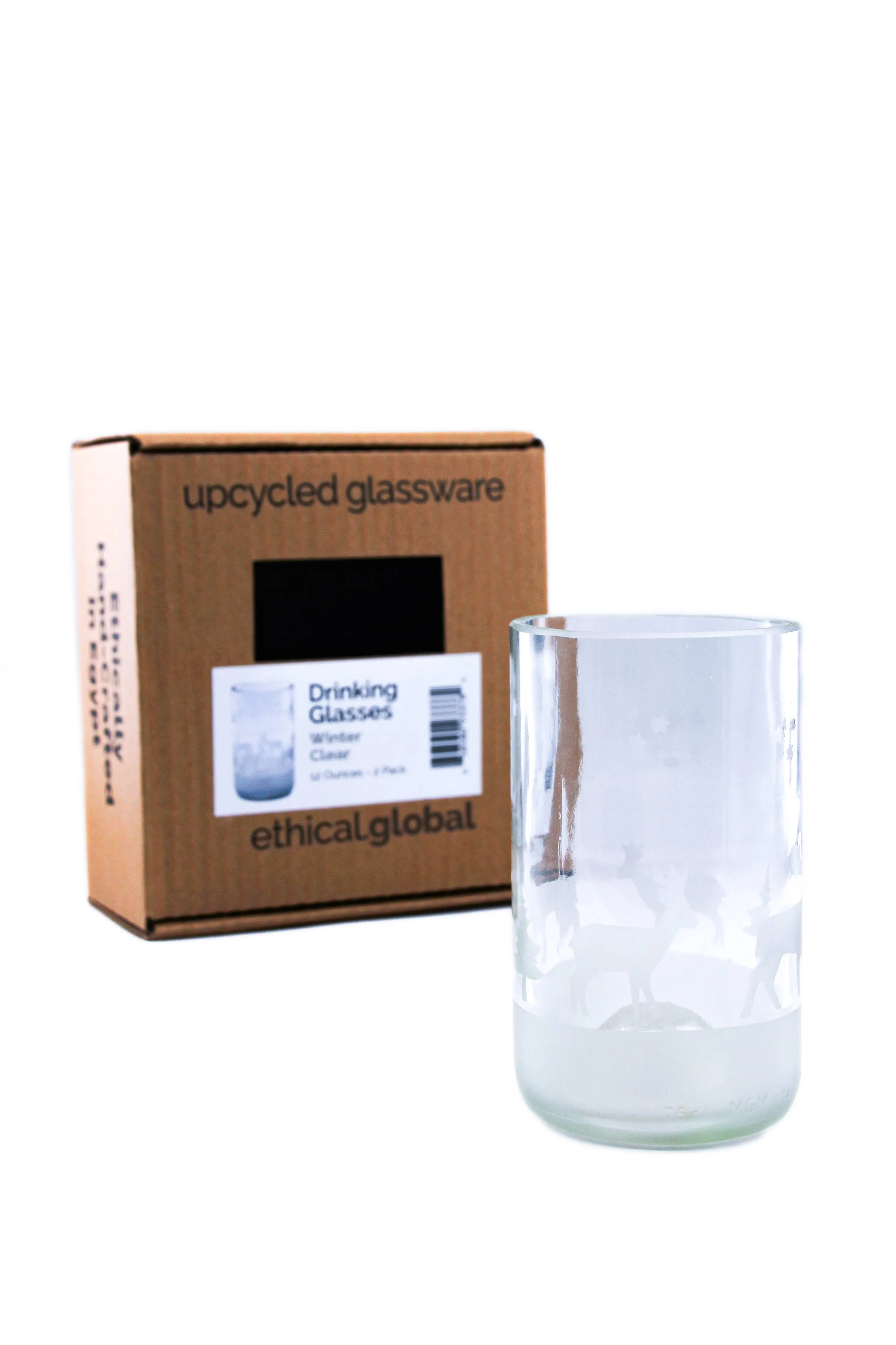 Winter Holiday Drinking Glasses Upcycled 2 Pack - 12/16 Oz.