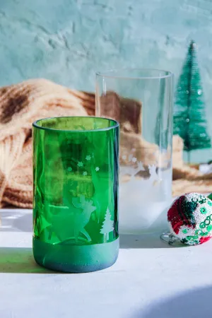 Winter Holiday Drinking Glasses Upcycled 2 Pack - 12/16 Oz.