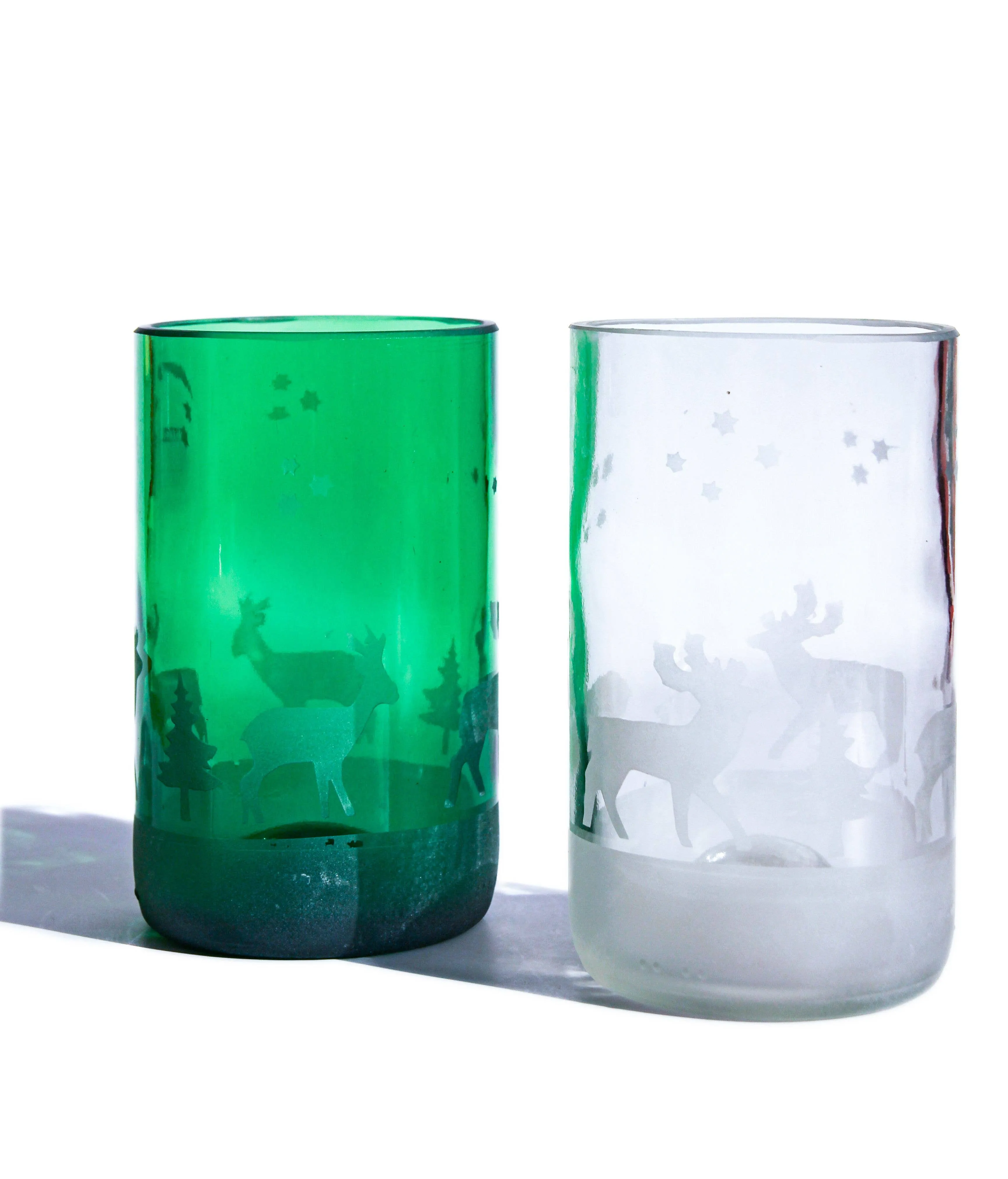 Winter Holiday Drinking Glasses Upcycled 2 Pack - 12/16 Oz.