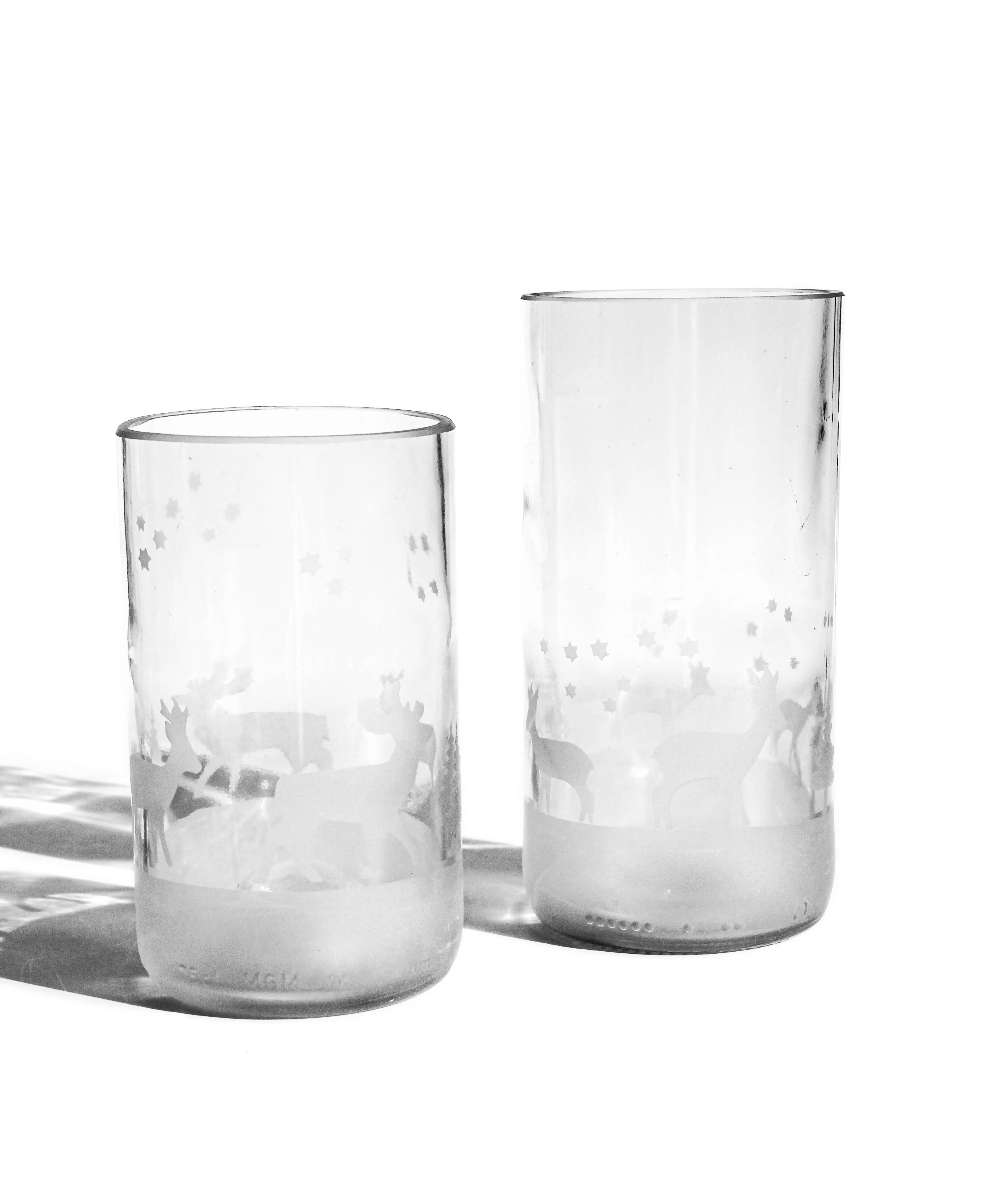 Winter Holiday Drinking Glasses Upcycled 2 Pack - 12/16 Oz.