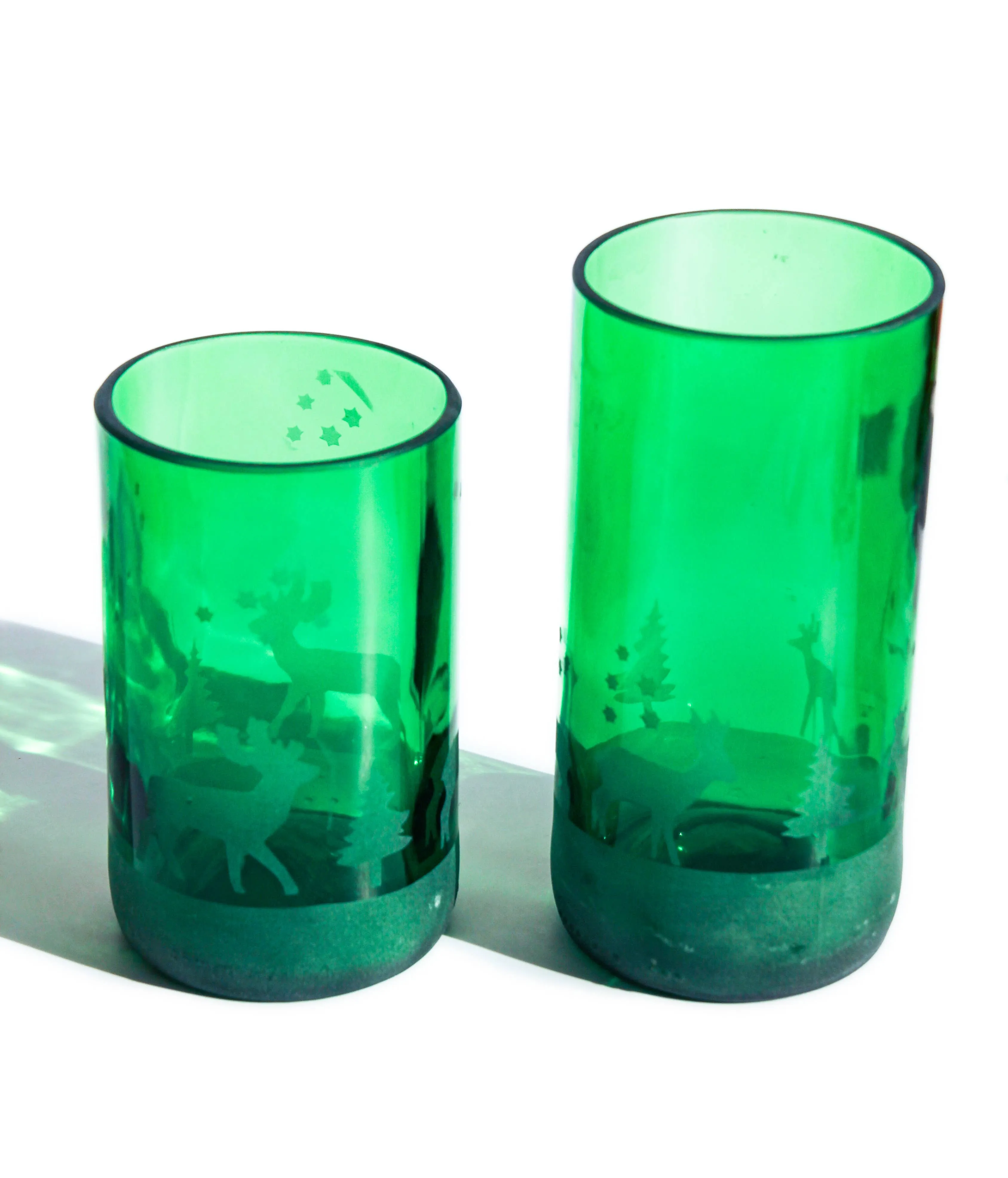Winter Holiday Drinking Glasses Upcycled 2 Pack - 12/16 Oz.